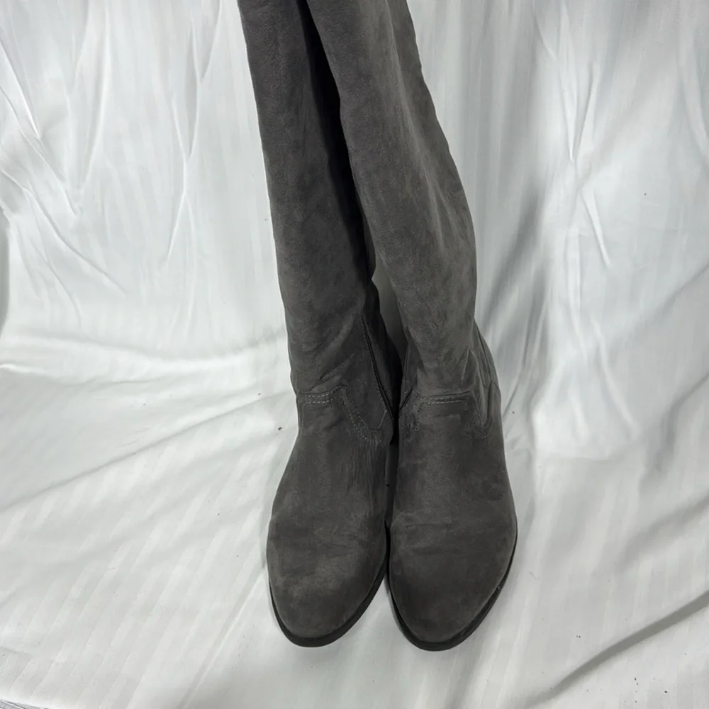 Lime Light Joaquin Faux Suede Studded Knee High Tall Gray Riding Boots Size 8